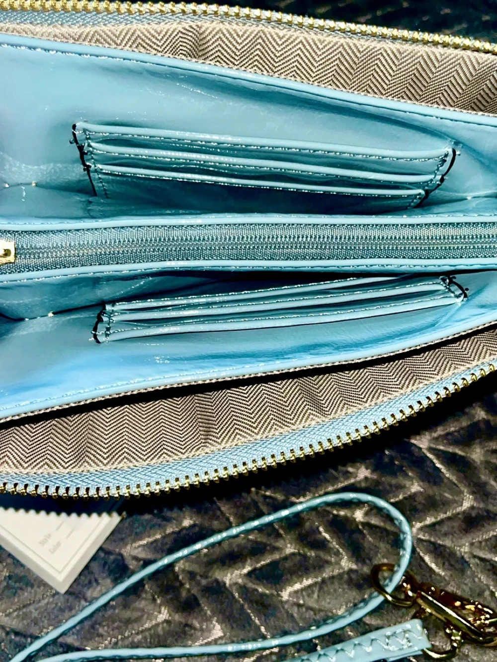 NWT Jen & CO. Vegan Light Blue Braided Adjustable Strap Crossbody Wristlet Bag
